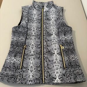 Marc N Y Andrew Marc Women's Vest Black White Snake Print Quilted Gold Zip Sz  M